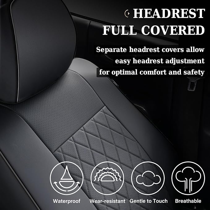 Coverado Tacoma Front Seat Covers, Car Seat Covers Custom Fit for 2016-2023 Toyota Tacoma Double & Crew Cab, Faux Leather Seat Covers Protector Tacoma Accessories (Black)