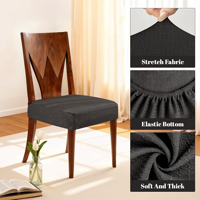 Songrey Waterproof Chair Covers for Dining Chairs, Set of 6, Black | No Rear Seat Covers for Dining Room , Chair Protector Slipcover, Stretch Removable Washable