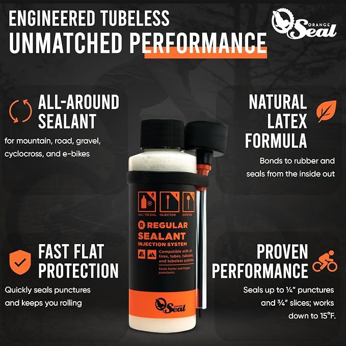 Orange Seal - Regular Formula Tubeless Bike Tire Sealant | Fast Sealing, up to 1/4" Puncture | for MTB, Road, CX and Gravel Bicycle Tires