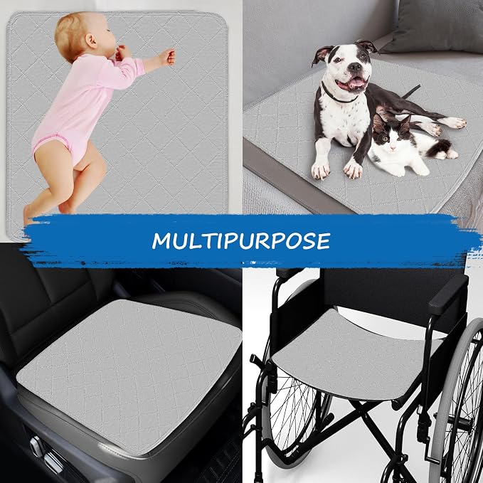 Waterproof Chair Pads for Incontinence Washable, 22" x 21" Under Pads for Adults Washable, 2 Pack Incontinence Chair Pads, Wheelchair Reusable Seat Pads Cover for Men, Women, Adults, Grey