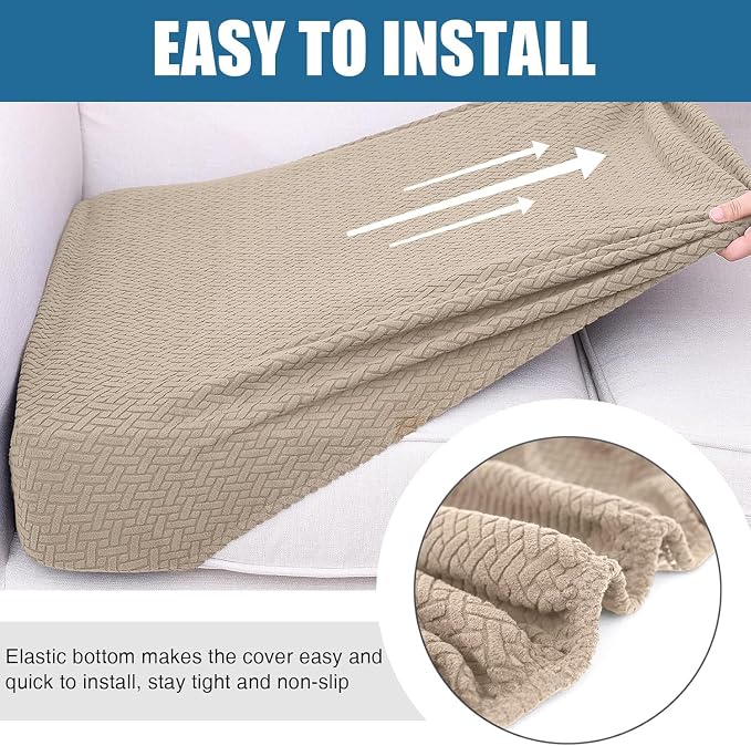 Smiry Waterproof Couch Cushion Covers, Stretch Jacquard Thick Sofa Cushion Covers, Washable Seat Slipcover Elastic Furniture Protector for Pets, Kid (Medium, Camel)