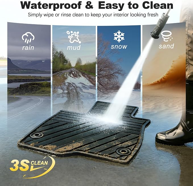 All Weather Rubber Floor Mats for Honda CR-V 2017-2022 (Gasoline & Hybrid) | Custom Fit Heavy Duty Car Mats for CR-V, 1st & 2nd Row, Black