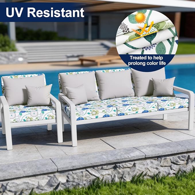 Smiry Waterproof Patio Cushion Covers, Stretch Outdoor Couch Slipcovers Replacement Washable Furniture Protector Sofa Chair Seat Cover for Dogs and Pets (12 Pcs, Light Green)