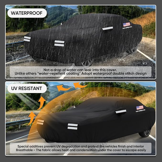 Car Cover Compatible with Dodge Challenger, Full Car Covers Waterproof All Weather Dustproof, Snowproof, UV Protection Car Covers for Automobiles Universal Fit Dodge Challenger