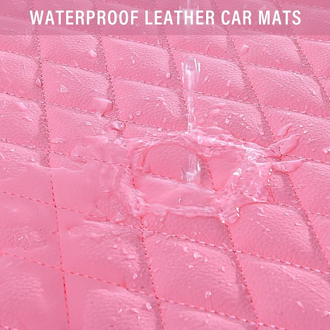 CAR PASS Bling Leather Car Mats Shining Diamond Floor Mats Crystal Rhinestones Sparkly Glitter Carpet Anti-Slip Waterproof Pad Universal Fit for Automotive SUV, Sedan, Van, 5pcs for Girl Women Pink