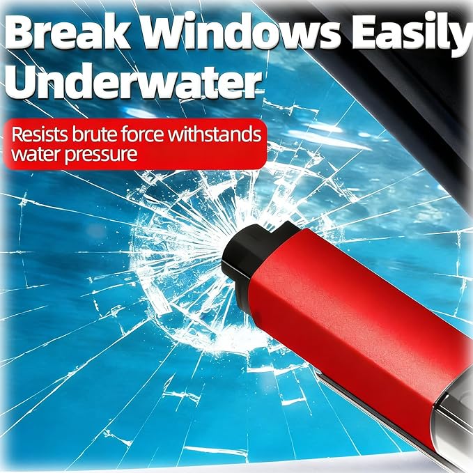 Car Window Breaker & Seatbelt Cutter, 2-in-1 Emergency Escape Tool, Auto Glass Breaker Spring Loaded Safety Hammer for Sinking Cars, Flood Rescue, Locked Doors, New Cars & Family Travel 4PCS Red