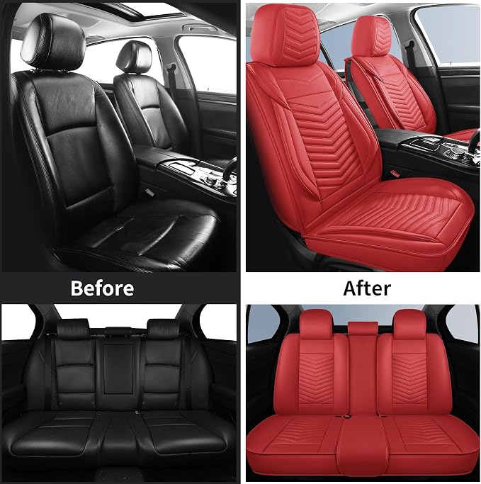 HChengkikz Car Seat Cover, Waterproof Faux Leather (Red) | Easy Maintenance, Airbag Compatible, Universal Fit For Most SUVs Trucks Pick-ups Sedans