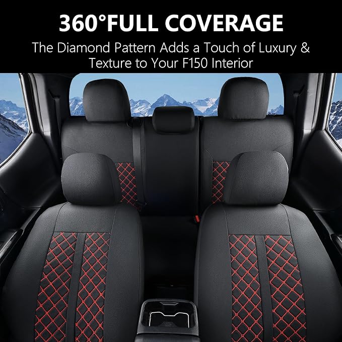 Truckiipa Toyota Tacoma Seat Covers Full Set, Waterproof Leather Seat Covers Fit for 4th Gen 2024-2026 Toyota Tacoma Double Crew Cab SR SR5 Limited TRD Sport/Off Road, Full Set, Black&Red