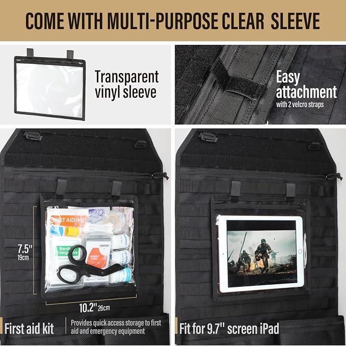 WYNEX Molle Seat Back Car Organizer Fit Most Car F150 Jeeps Pickups Trucks | 26.4x16.1" Backseat Storage Cover, Truck Seat Back Protector, Sling Rack, Visual Pocket & Wolf Patch for Road Trips