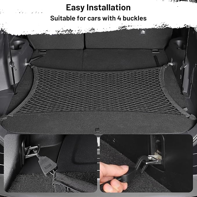 Elastic Cargo Net for SUV, Net Stretchable 31.2" x 24" Stretch to 62.4" x 48", Rear Trunk Bed Netting Cover, Fixing Hooks D-Rings Luggage Cover