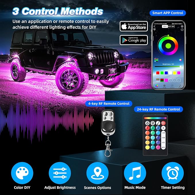 6 Pods Alloy LED Rock Lights for UTV ATV Golf Cart Truck RZR Offroad, Upgraded Waterproof Multicolor RGB Neon Underglow Kit for Cars with APP Music Mode, Metal Vehicle Underbody Light