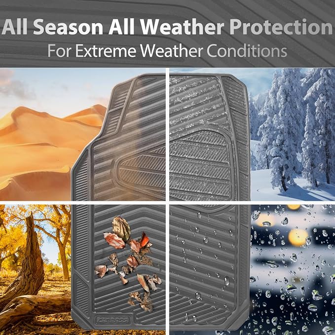 CAR PASS Rubber Car Mats, Waterproof Car Floor Mats All Weather,Car Mat Full Set 3 Piece, Grey Automotive Floor Mat Trim to Fit for Cars Sedan SUVs Trucks, Anti-Slip Easy Clean, All Gray