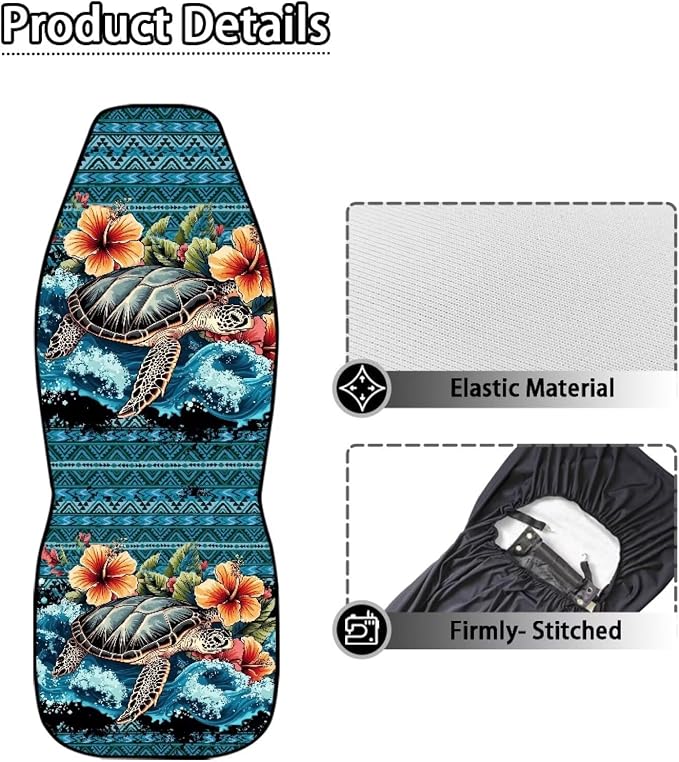 Hawaii Hibiscus Turtle Car Seat Cover Front Seats Only,Aztec Premium Polyester Seat Covers Anti-Slip Saddle Blanket Cushion Cover for Cars Trucks and SUVs