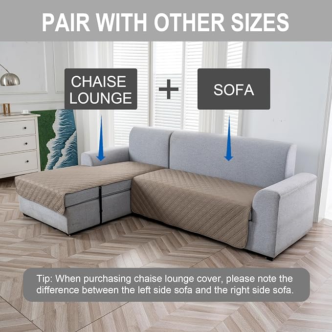 Genina L Shape Couch Cover, Sectional Couch Chaise Covers, Waterproof Washable Sofa Covers for Left L Shape Chaise Lounge, Anti-Slip Sofa Slipcovers for Dogs Cats Pet Friendly(Taupe)