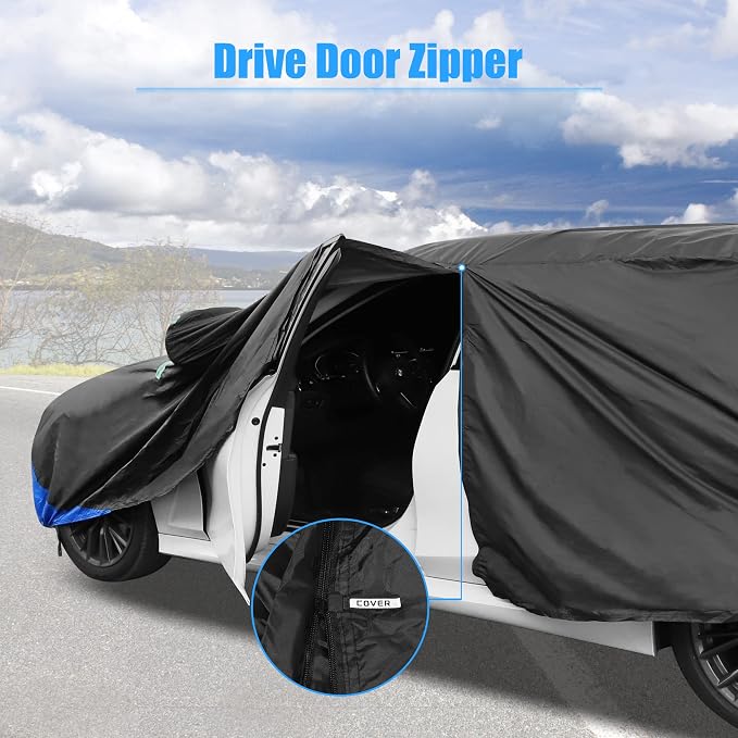 X AUTOHAUX 3XL Car Cover Waterproof Snowproof All Weather for Car Outdoor Full Car Cover Rain Sun Protection Universal Fit for Sedan 186"-193" | Outdoor Full Car Cover Rain Sun Protection Universal Fit for Sedan
