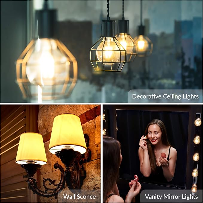 Simba Lighting Aromatic Wax Warmer Small Globe G16.5 25W E12 2700K, 10 Pack | Round Bulb, Candelabra Base, Chandelier, Ceiling Fan, Decorative Vanity Lights, Sconce, Clear Glass, 110V 120V, Warm White
