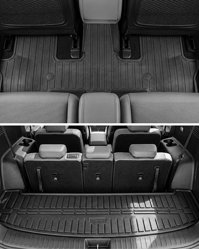 3W Floor Mats & Cargo Liner Fit for 2024 2025 2026 Hyundai Santa Fe (Not for Hybrid) 7 Seats, Full Set Floor Liner TPE All Weather Heavy Duty Car Accessories, Anti-Slip