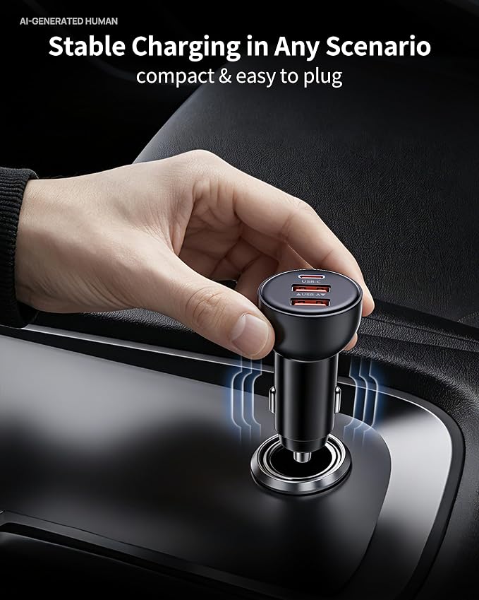iPhone 17 16 15 Pro Car Charger, 70W 3-Port Car Charger USB C Fast Charge | Cigarette Lighter Adapter, with 3FT Type C Cable, for iPhone 17/17 Pro Max/Air/17e/16/15 Pro Max/iPad,Cars Travel Accessories