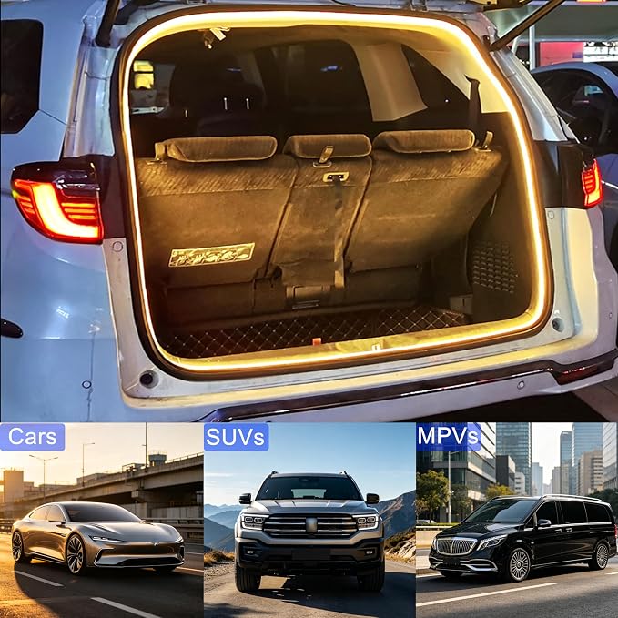 157.48" SUV Trunk LED Light Strip, 6000K Bright Cargo Area Lighting for Trunk Organizer/Mat Setup, Waterproof Interior Tailgate Lamp for SUV/MPV(Warm Yellow)