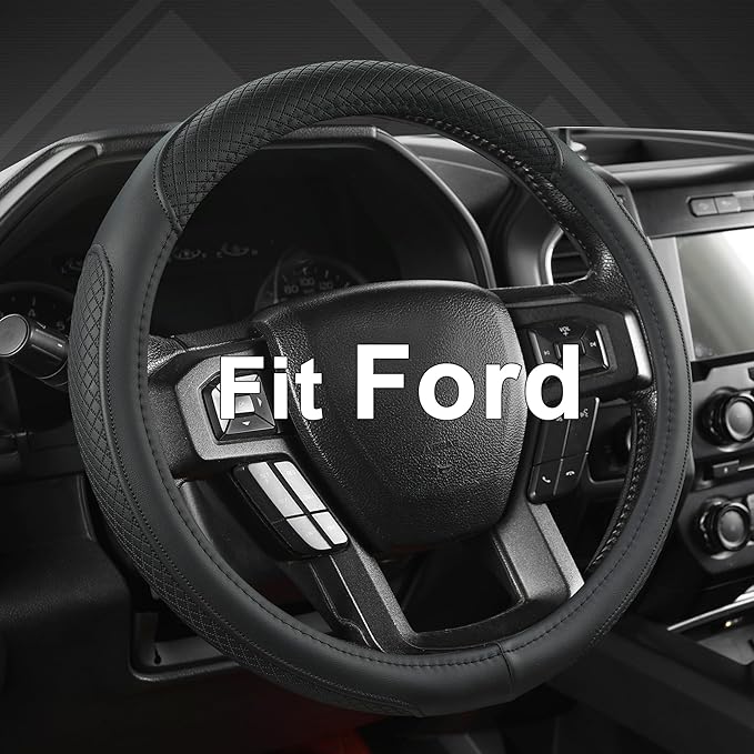 West Llama Customized Auto Car Steering Wheel Cover for Ford Escape,Explorer,Fusion,Focus,Bronco,Transit,Edge (Black- Standard Size)