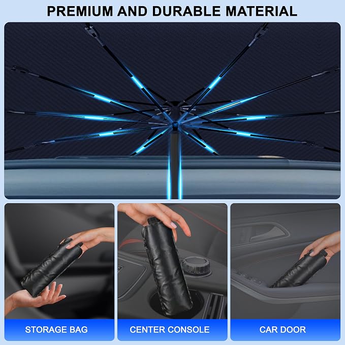EcoNour Car Umbrella Windshield Sun Shade, Universal Fit Foldable Car & Truck Sun Shade | Double Layer Windshield Cover for SUV, Sedan & Truck | Sun Shade Cover for Front Baby Window Shades - 57"x30"