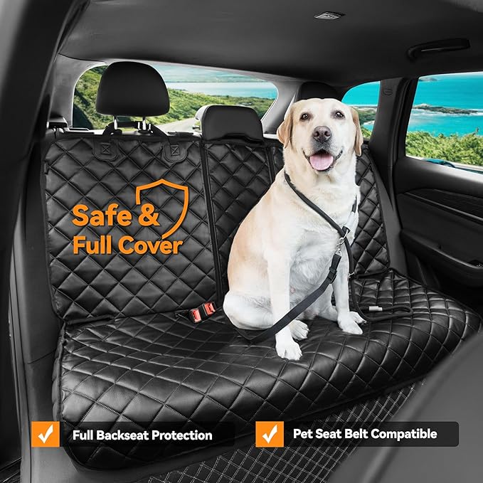 Dog Car Seat Cover for Back Seat,Waterproof Truck Back Seat Cover for Dogs ,Heavy-Duty Scratchproof Pu Leather Bench Seat Covers for Trucks Ford F150/Chevrolet Silverado/Ram1500/GMC Sierra/Toyota