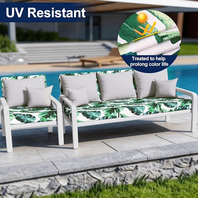 Smiry 8 Pcs Waterproof Patio Cushion Covers, Stretch Outdoor Furniture Covers