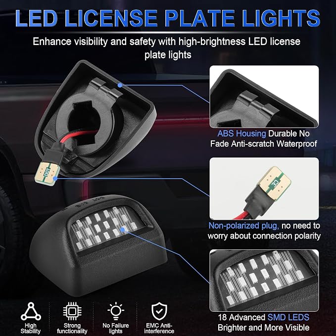 LivTee LED License Plate Light Assembly, Tag Light Fits Chevy Silverado 1500 2500 3500 1999-2013, Tahoe, Suburban, Fits GMC Sierra, Yukon XL, Cadillac Escalade, Car Accessories, Blue