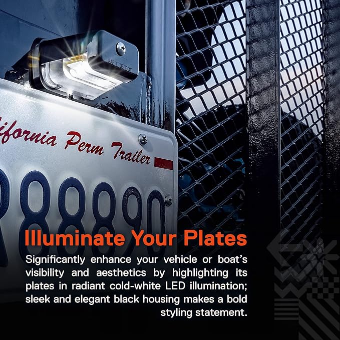 TRUE MODS Black LED License Plate Light for Boat Trailer [Stud Mount] [DOT FMVSS 108] [SAE L] [Waterproof] [12V DC] Universal Submersible Tag Lamp for Auto Work Utility Flatbed Dump Box Semi Truck RV