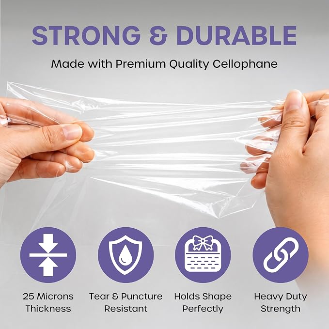 volila Large Cellophane Bags for Gift Baskets - 10 Pack (30 in x 40 in) Clear Gift Wrap for Gift Baskets, Floristry, Party Favors and Food Packaging