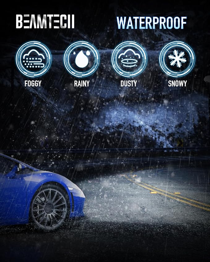 BEAMTECH 9005 H11 Bulbs Combo, S1 Series Fanless Fog Light HB3 H8 H9, 4 PCS | 300% Brighter 6500K White Light