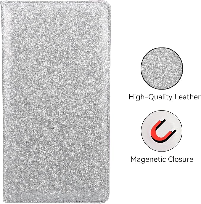 Car Registration and Insurance Holder, Bling Premium Pu Leather Vehicle Glove Box Organizer, Prefect Leather License Registration Holder for Driver License, Cards & Essential Documents (Silver)