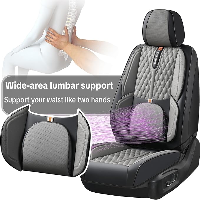 Universal Car Seat Cover for Cars, Black and Gray, with Lumbar Support, | Car Seat Cover Full Set,Premium Artificial Leather, Waterproof and Easy to Clean, Airbag Compatible