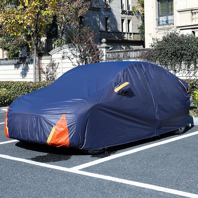 Tesla Model Y Car Cover Waterproof All Weather, 6 Layers Outdoor Full Exterior Cover Rain Sun UV Snowproof Protection with Zipper Cotton, Mirror Pocket and Charging Port