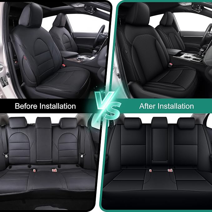 AOMSAZTO Custom Fit Seat Covers for Toyota Camry 2025-2026 XLE XSE Full Set Faux Leather Car Seat Covers Waterproof Airbag Compatible Interior Protection (Black)