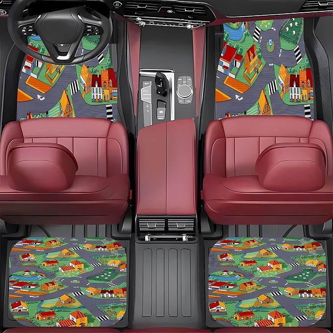 Universal Fit Car Floor Mats Set of 4Pcs, Transportation and Housing All-Weather Front Rear Car Carpet Mats, Non-Slip Car Floor Mat Car Accessories for Automotive Trucks SUV Sedans Vans