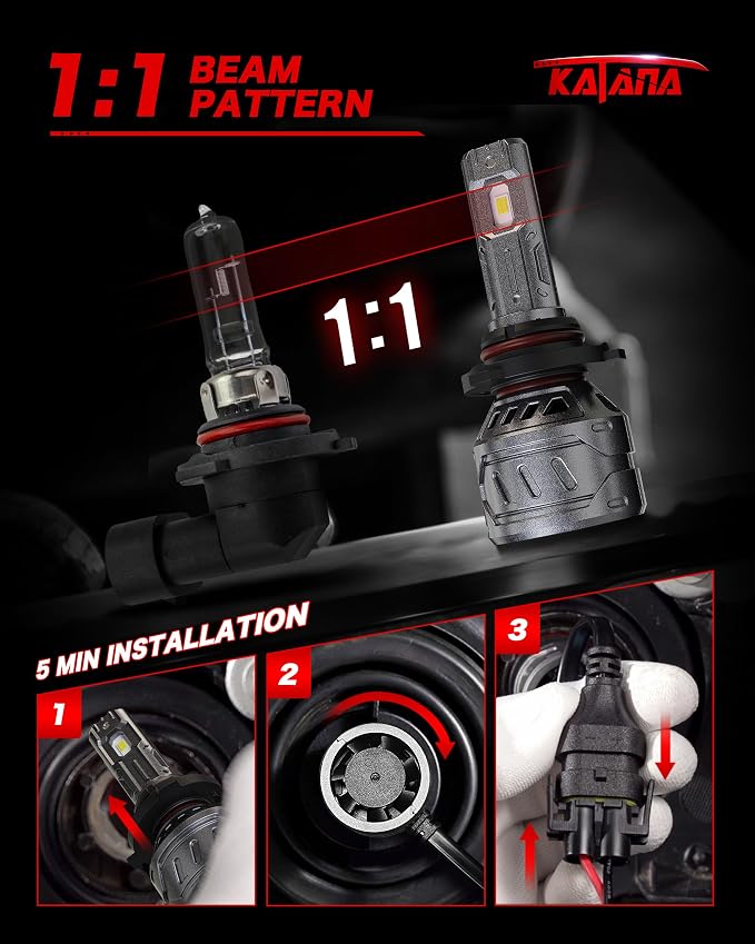 Katana 9005 9006 Bulbs Combo,HB3 HB4 800% Brightness 1:1 MIni Size Fog of 4 | Plug and Play,Cooling Fan,360°Beam Angle,6500K White
