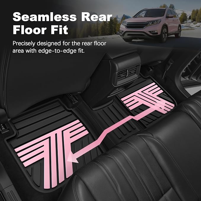 Rubber Floor Mats Fit for Honda CR-V 2012-2016 (Not Fit EX-L & Touring) | Custom Fit for CRV EX & LX & SE Heavy Duty Anti-Slip Car Mats, 1st & 2nd Row, Black & Pink