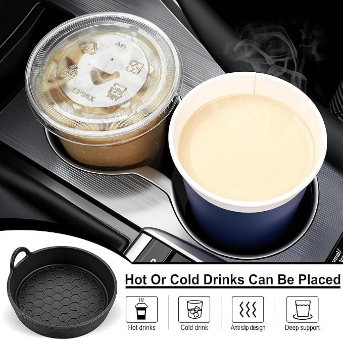 SINGARO Car Cup Holder Coaster, 4PCS Silicone Cup Holder Insert, Universal Non-Slip Cup Holders, Car Interior Accessories for Women and Man, Black
