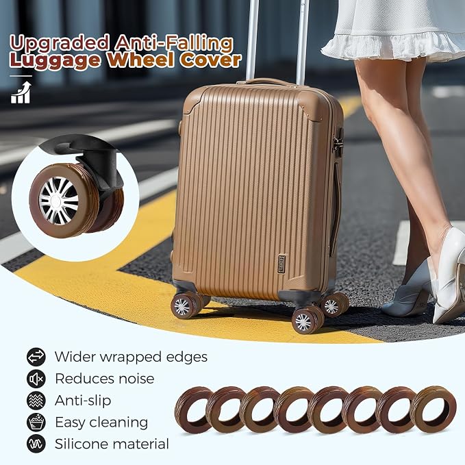 8Pcs Luggage Wheel Covers, Travel Accessories (Gradient Espresso Brown) | Wear-resistant & anti-noise silicone covers. Fits 2-2.4" wheels. Protects suitcase wheels. Travel essential for suitcases