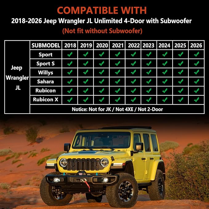 KARPAL Floor Mats & Cargo Liner for 2018-2026 Jeep Wrangler JL Unlimited 4-Door with Subwoofer (Not for JK/4XE), All Weather TPE Custom Fit Floor Liners Car Mats Accessories
