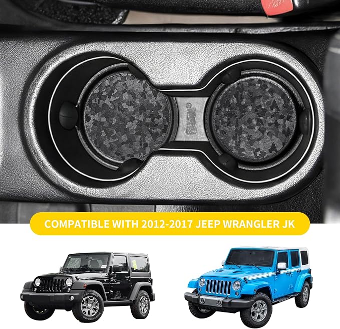 Cup Holder Inserts Coaster Compatible with 2012-2017 Jeep Wrangler JK 2/4 Door Accessories, Center Console Cupholder Pad, Non-Slip Drink Liner, Original Design, TPE, 2-Pcs Front Only
