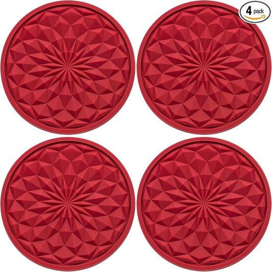 4 Pack Silicone Car Cup Holder Coaster – 2.75 Inch Non-Slip Drink Mat, Universal Fit for Most Vehicles – Cute & Functional Auto Accessories (Red)