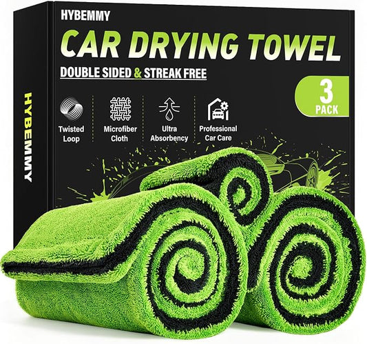 2+1 Pack Car Drying Towels – Microfiber Towels for Cars (36" x 24"), Ultra-Absorbent, Streak-Free, Scratch-Free, No Water Spots, Double-Twist Pile & Edgeless Design, Grey Green