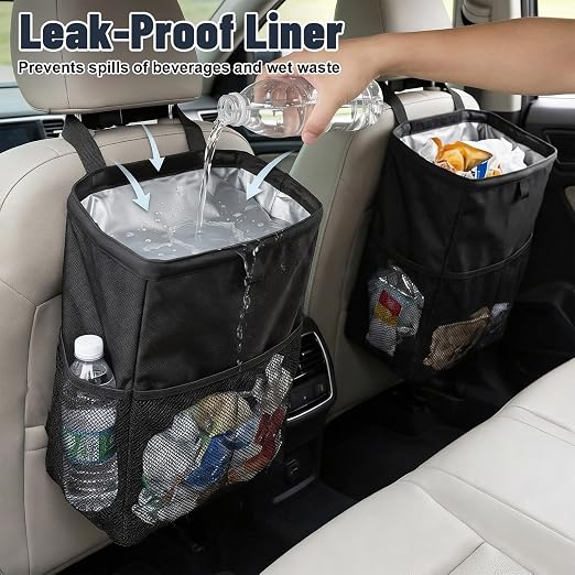 3.5 Gallon Car Trash Can, Auto Garbage Bag Leak-Proof | with Hook and Loop Lid and Handle, Waterproof, Portable Hanging, Large Capacity Waste Bin, for SUV
