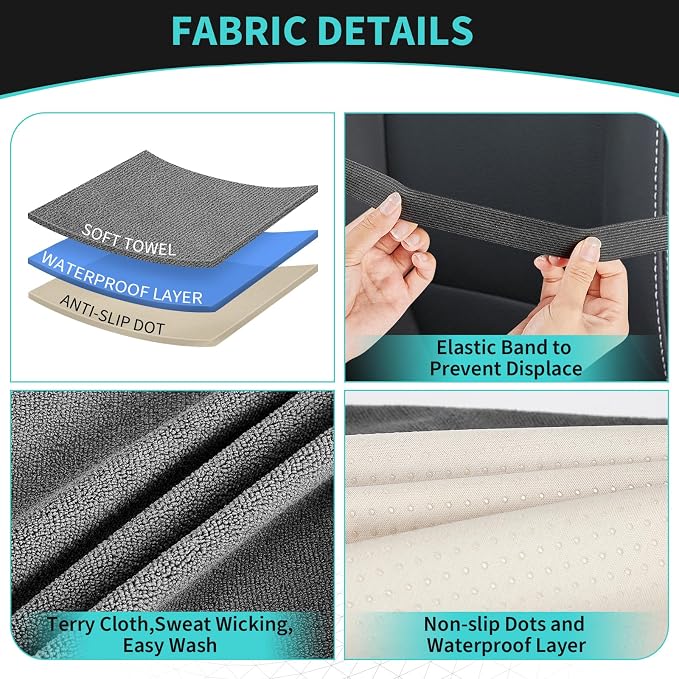 Waterproof 2 Pack Car Seat Towel Covers(Grey, 2 Pcs) | Non-Slip Sweat Absorbent, Universal Fit Front Bucket Seat Cover, Washable Towel Seat Protector