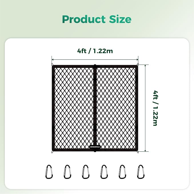 Highly Elastic Cargo Net with Hook, 4'x4' Stretches to 8'x8' | Adjustable Simple Truck Bed Storage Organizer for SUVs, Cars and Trucks, Single Layer, Ideal for Securing Daily Light Loads
