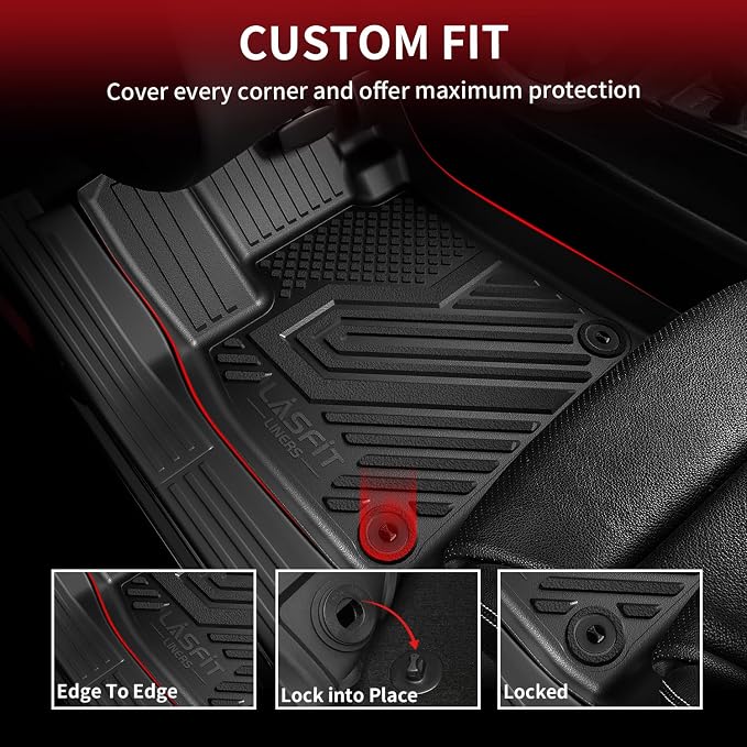 LASFIT Floor Mats & Trunk Mat for Honda Accord Sedan 2026 2025 2024 2023 (Gasoline & Hybrid), All Weather TPE Floor Liners 1st & 2nd Row & Cargo Mat Full Set, Black