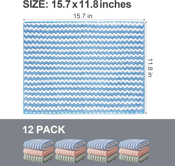 JOYMOOP 12 Pack Microfiber Cleaning Cloth, Larger Kitchen Towels, Dish Rags for Dish Drying Washing, Absorbent Streak Free Lint Free Rags for Cleaning - 11.81" x 15.75"