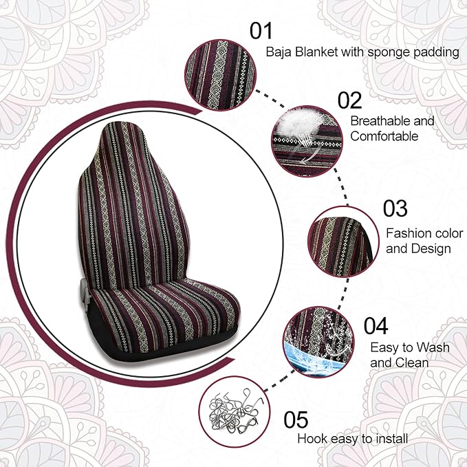 uxcell Universal Stripe Front Baja Bucket Seat Cover Saddle Blanket for Car SUV